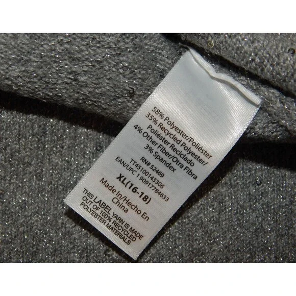 Women's Time And Tru V Neck Sequin Sweater GRAY Pullover Size XL (16-18) NWT - Picture 7 of 16